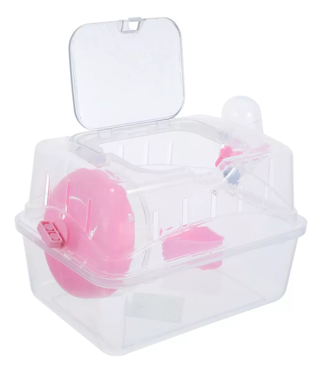 JAULA PORTÁTIL PARA HÁMSTER TRANSPORTADORA DE VIAJE ROSA - 1
