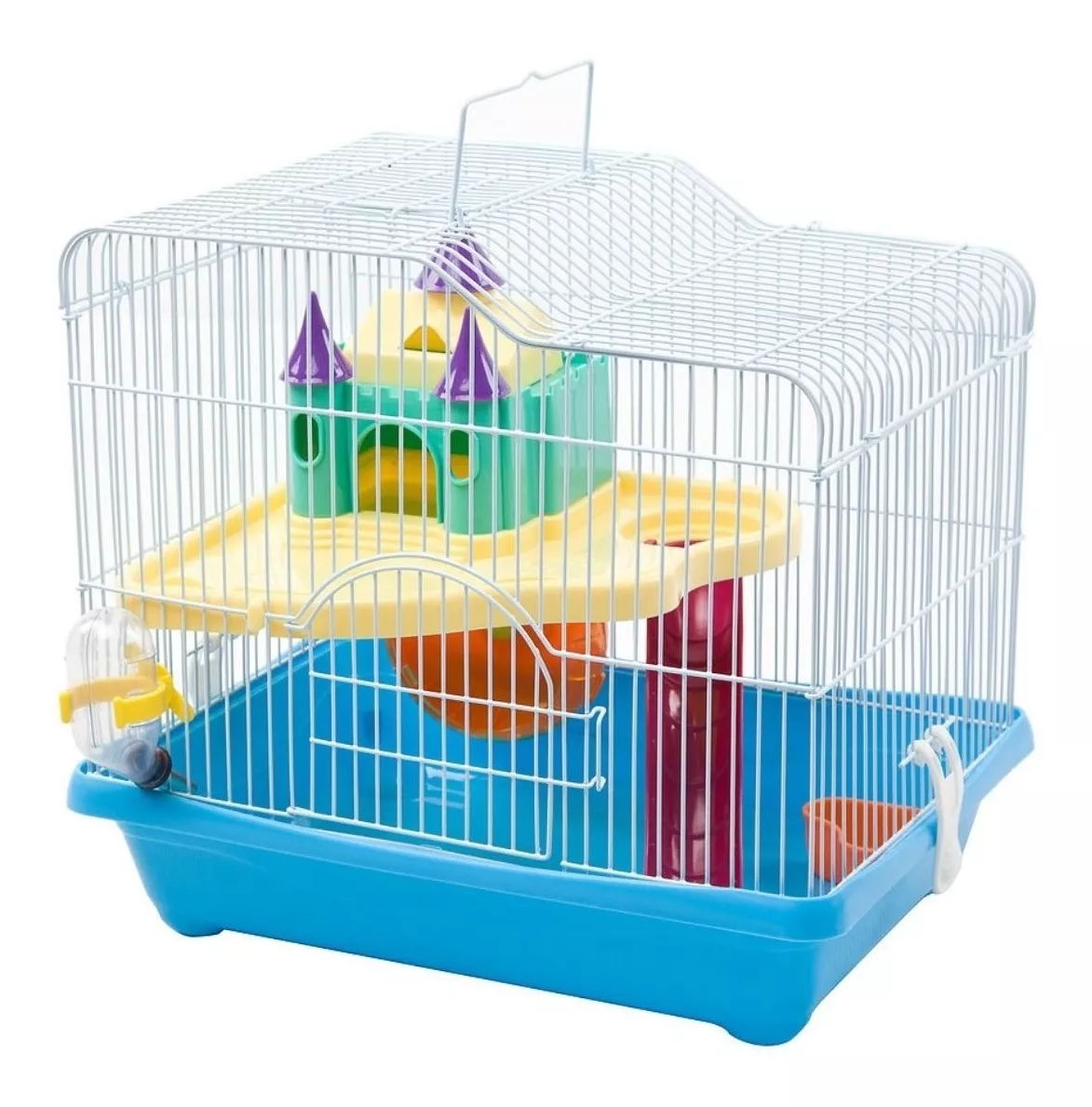 JAULA PARA HÁMSTER DE 2 PISOS CON CASTILLO AZUL - 1