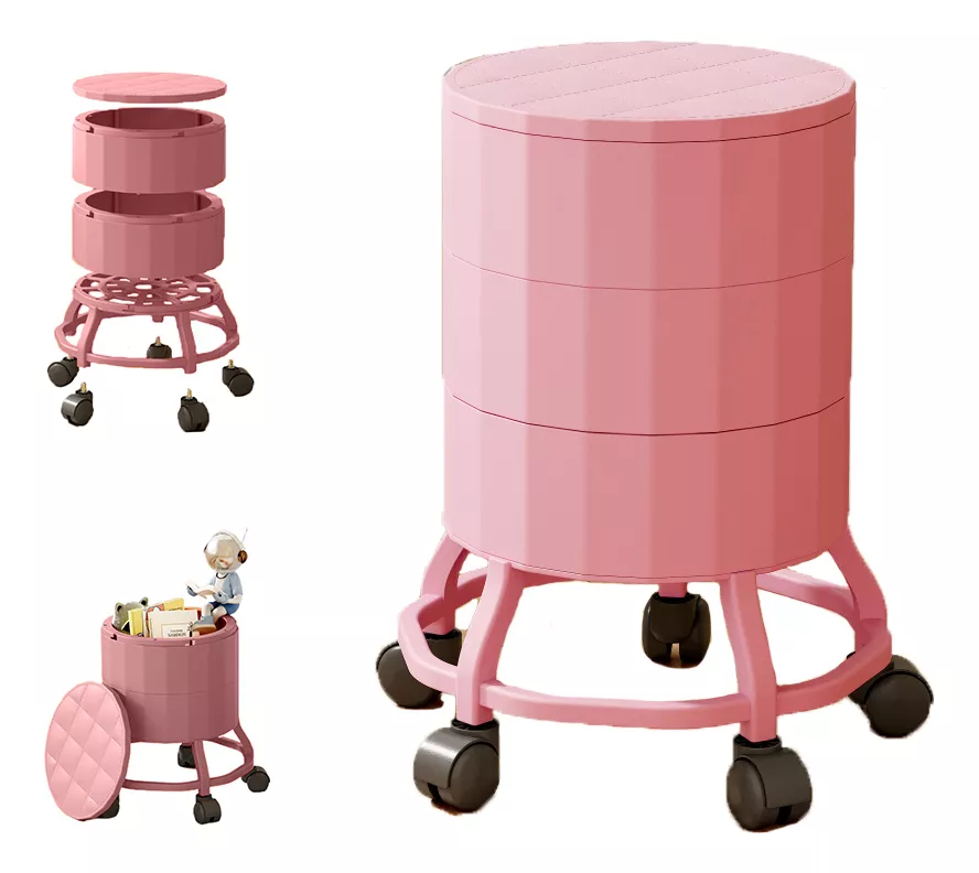 PISO SILLA TABURETE CON ORGANIZADOR REGULABLE GIRATORIA 360° ROSADO - 1