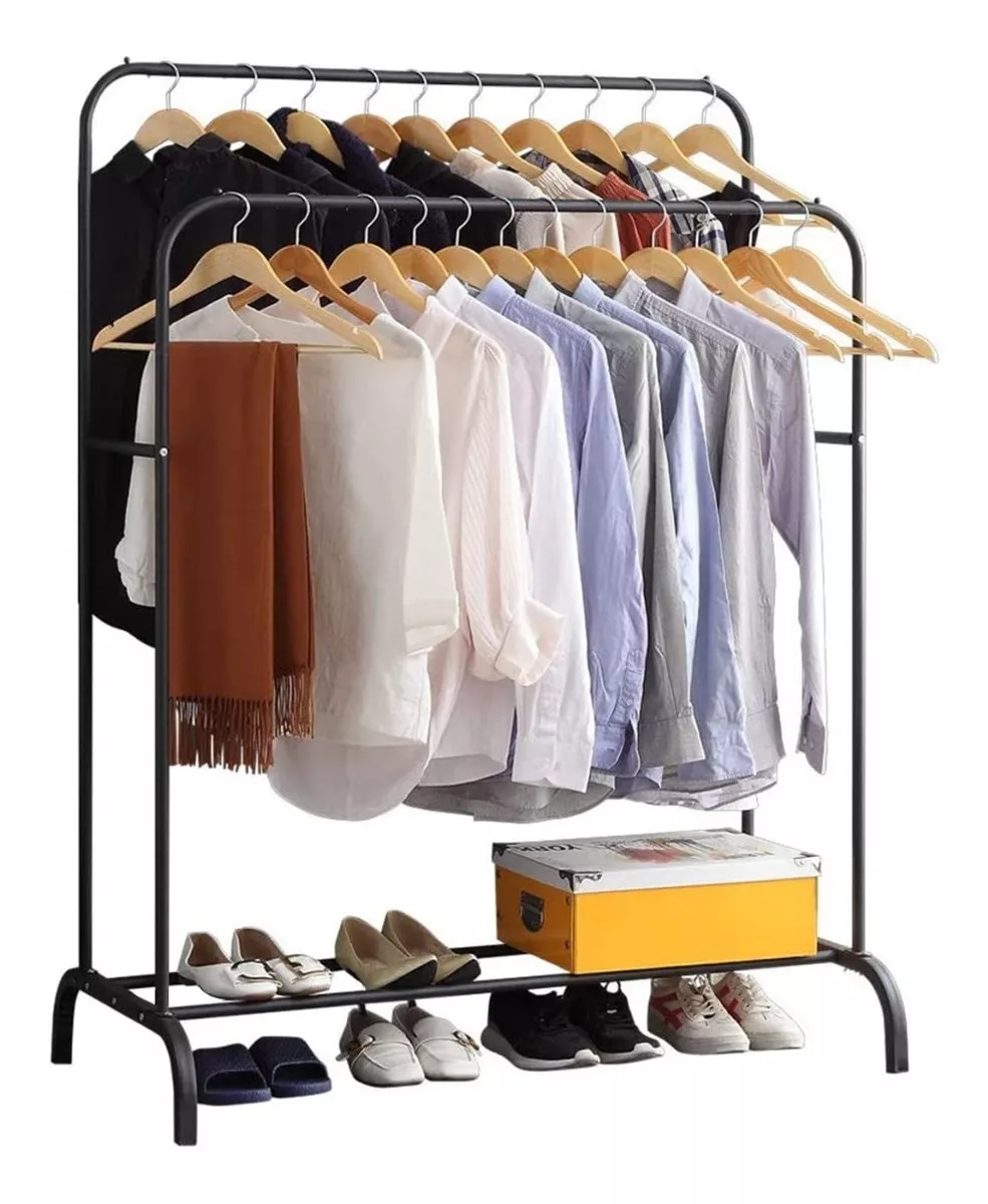 PERCHERO COLGADOR DE ROPA ACERO INOXIDABLE DOBLE COLOR NEGRO - 1