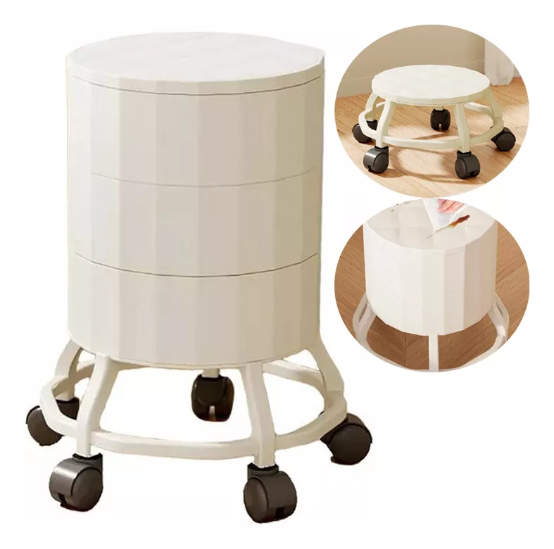PISO SILLA TABURETE CON ORGANIZADOR REGULABLE GIRATORIA 360° BLANCO - 1