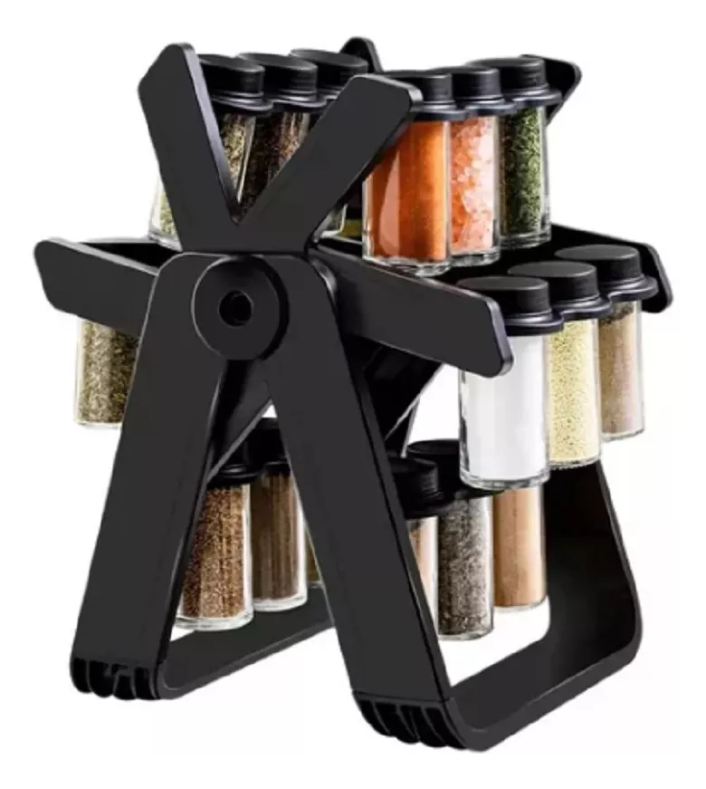RACK ESPECIERO CONDIMENTERO 18 FRASCOS MULTIUSO GIRATORIO COLOR NEGRO - 1