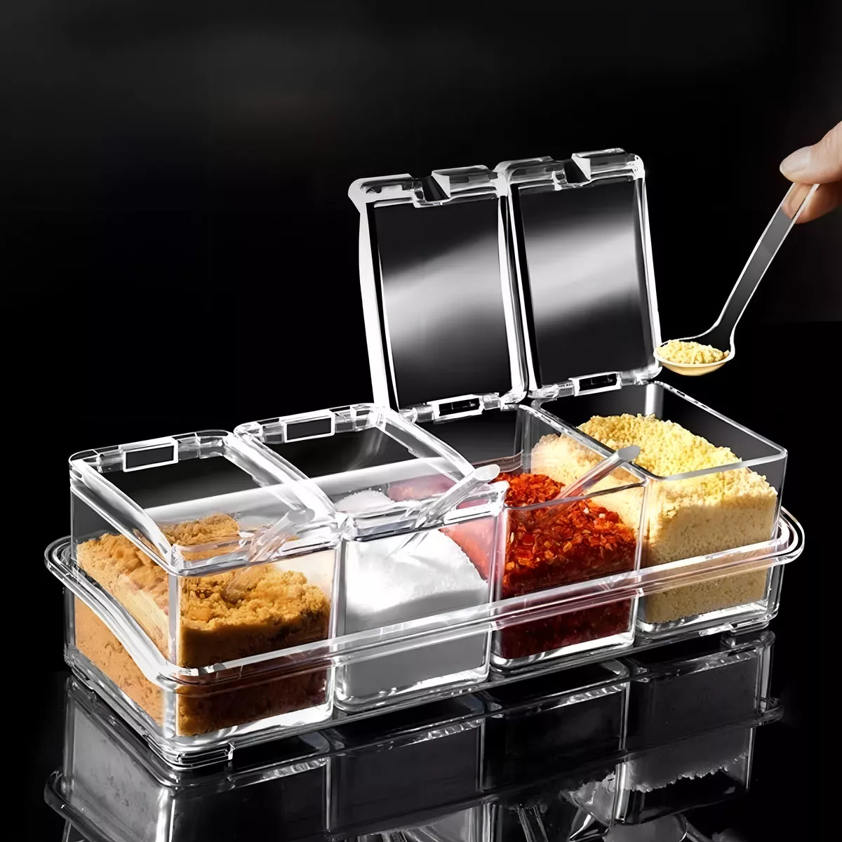 CAJA ORGANIZADOR CONDIMENTOS DE 4 PIEZAS / CONDIMENTERO ACRILICO - 1
