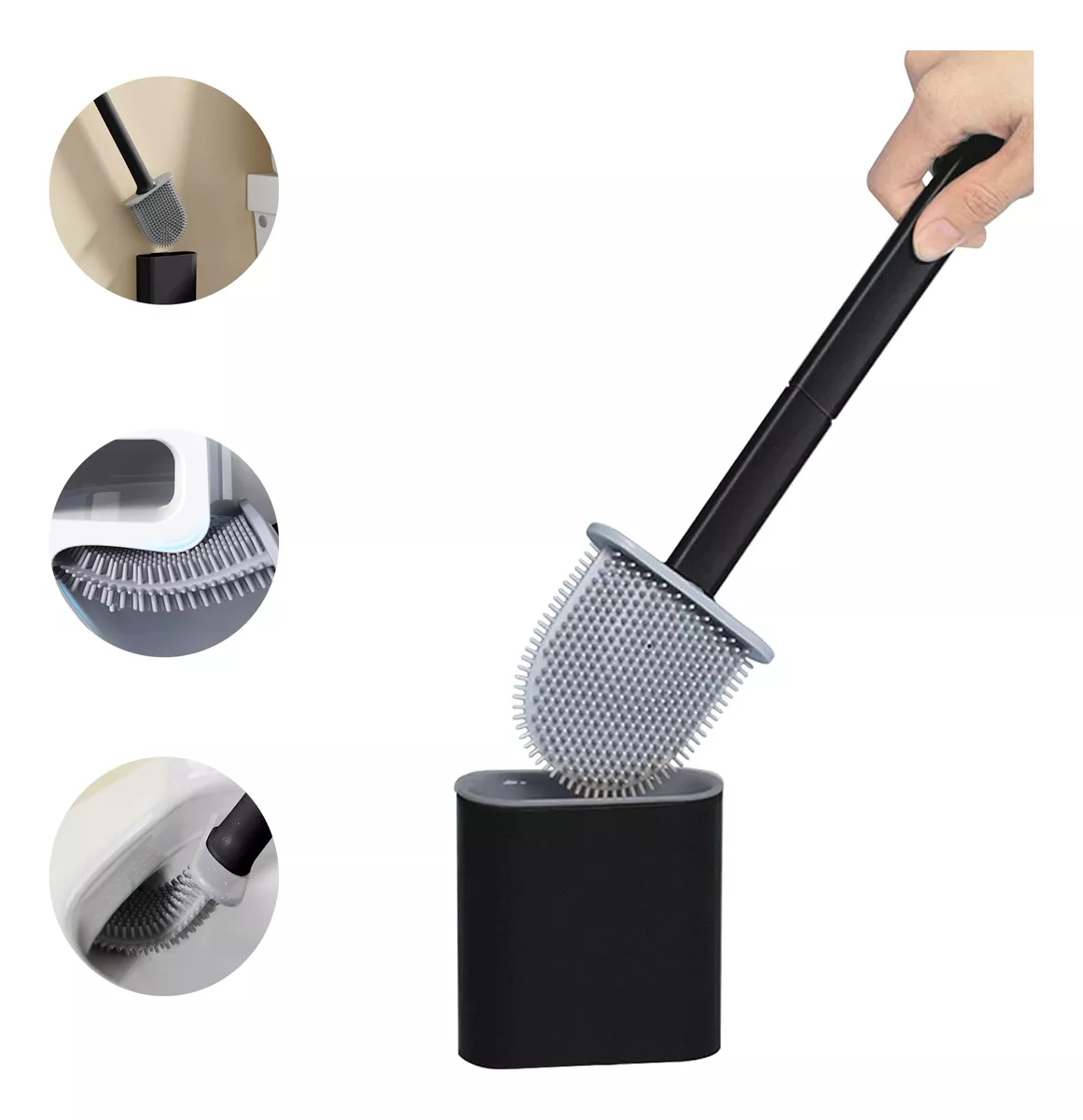 ESCOBILLA DE BAÑO CEPILLO PUNTA MULTIUSO FLEXIBLE SILICONA NEGRO - 1