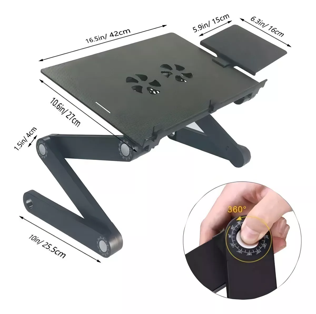 MESA PARA LAPTOP NOTEBOOK PLEGABLE CAMA 2 VENTILADORES T8 COLOR NEGRO - 1