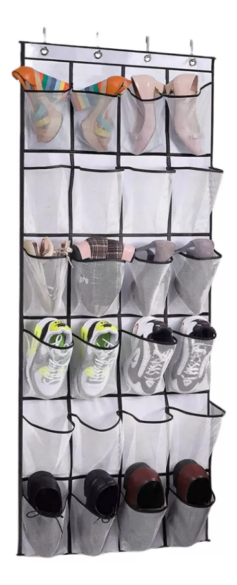 ORGANIZADOR DE 4 GANCHOS COLGANTE PARA 24 PARES DE ZAPATOS COLOR GRIS - 1