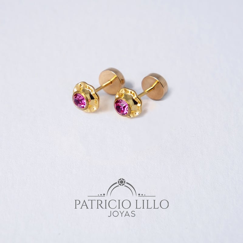 AROS ABRIDORES CON PIEDRA ROSADA EN ORO 14K POR JOYAS PATRICIO LILLO - 1