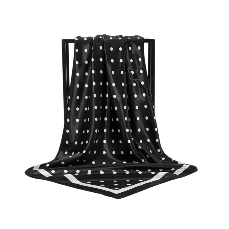 PAÑUELO SATINADO MUJER EN COLOR NEGRO DISEÑO LUNARES 70 X 70 CMS - 1