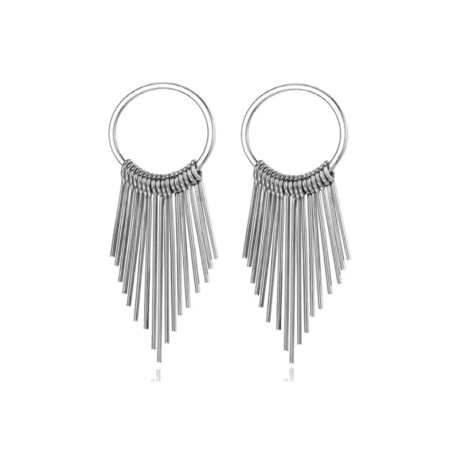 AROS PENDIENTES BOHO COLOR PLATEADO - 1