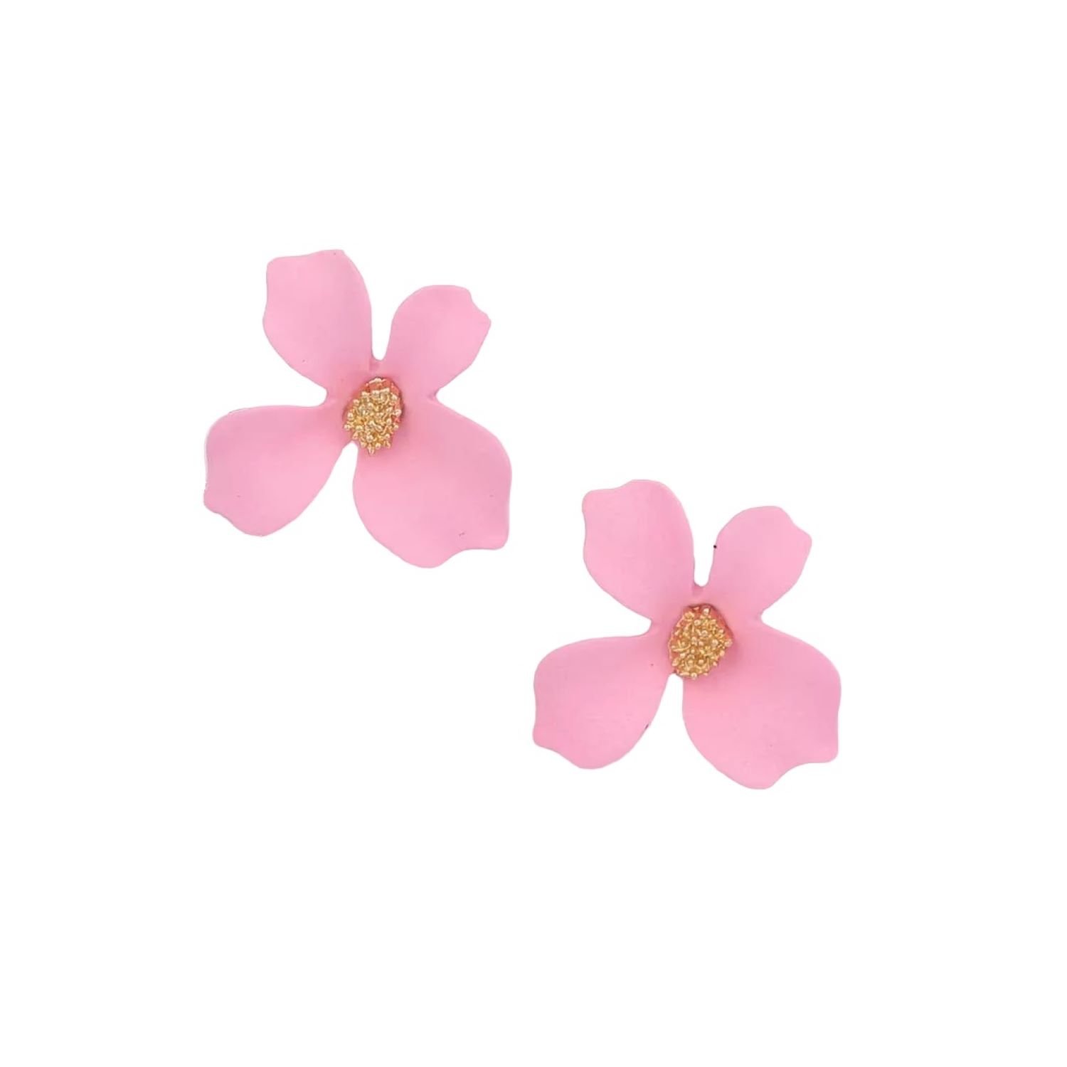 AROS PENDIENTES DISEÑO FLOR COLOR ROSADO - 1