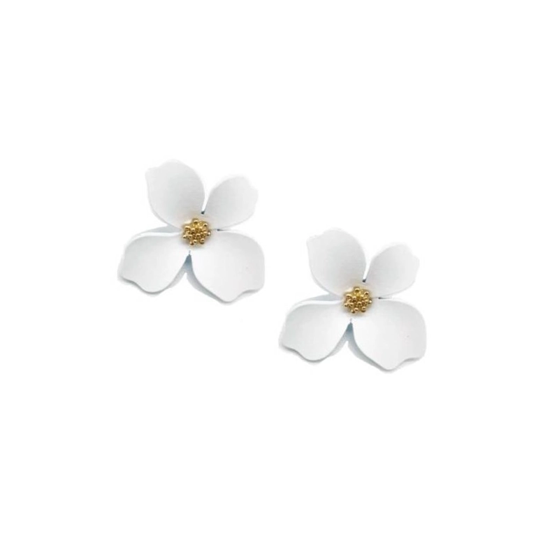AROS PENDIENTES DISEÑO FLOR EN COLOR BLANCO - 1