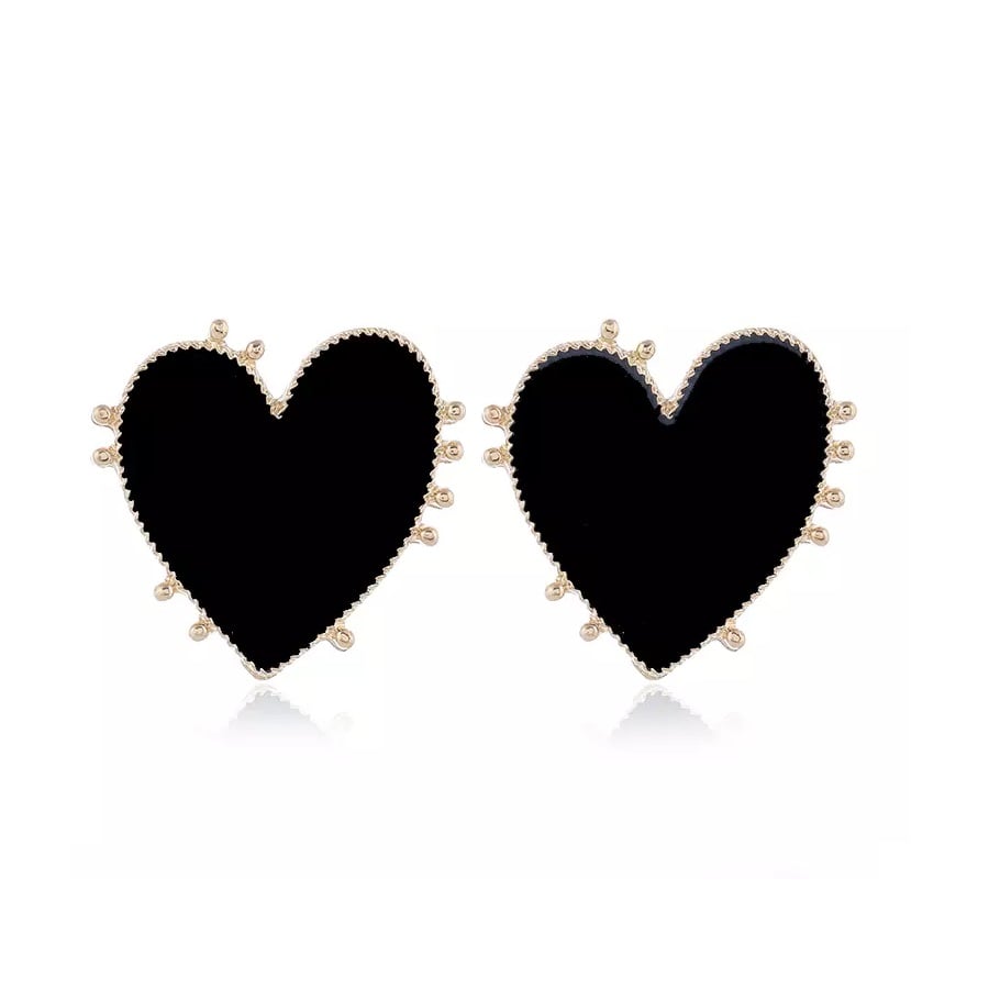 AROS PENDIENTES DISEÑO CORAZÓN EN COLOR NEGRO ESMALTADO - 1