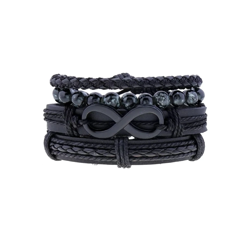 PULSERA DE CUERO EN COLOR NEGRO SÍMBOLO INFINITO - 1