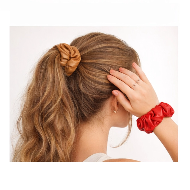PACK 2 SCRUNCHIES COLETS ECOCUERO PREMIUN 17 CM ELASTICOS SUAVES - 3