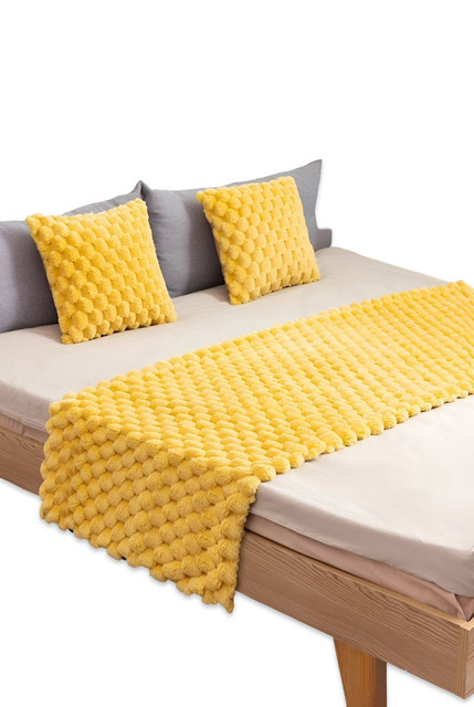JUEGO DE PIECERA DE CAMA CON 2 FUNDAS MODELO PERLA AMARILLO - 3