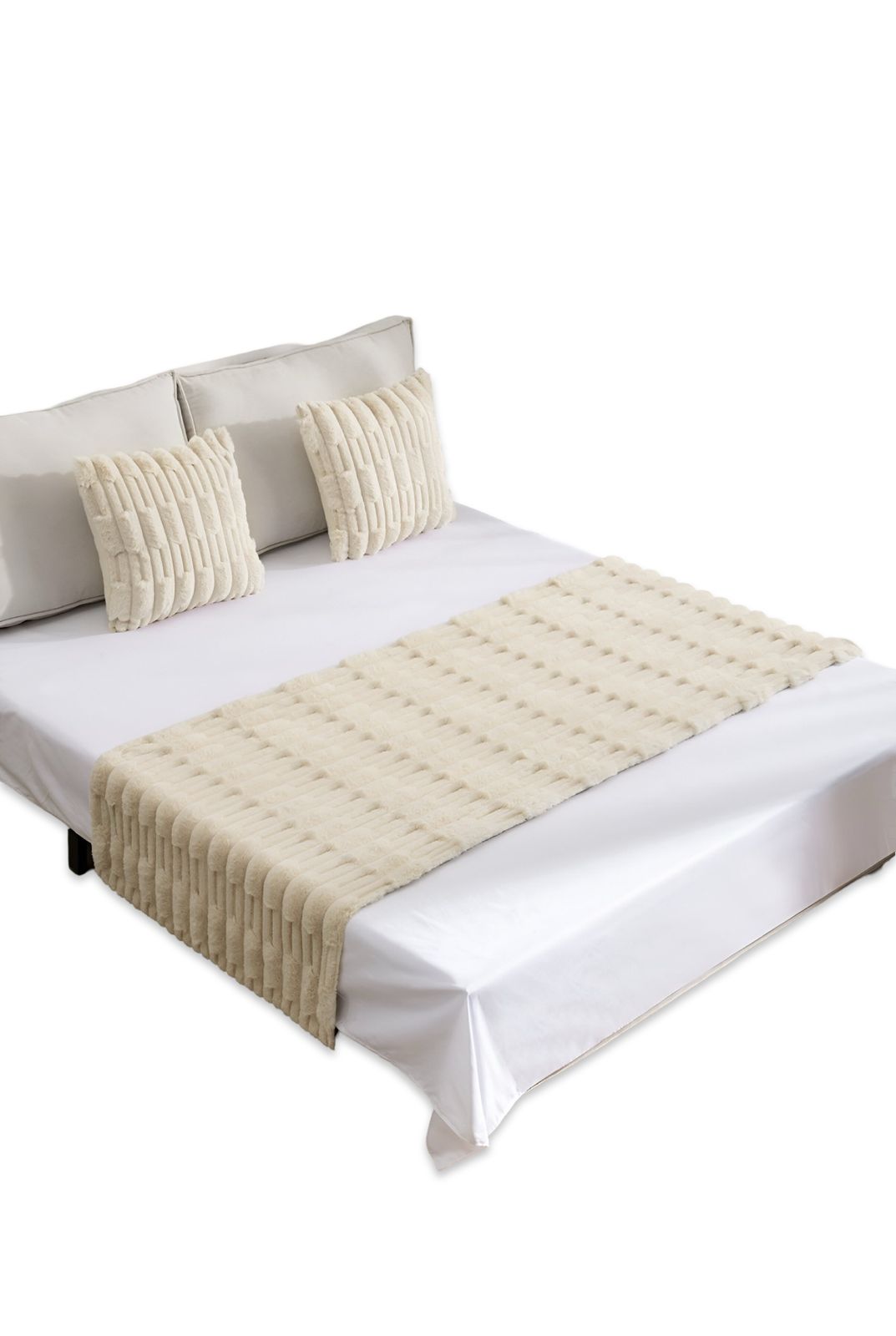 JUEGO DE PIECERA DE CAMA CON 2 FUNDAS MODELO BAMBÚ BEIGE - 2