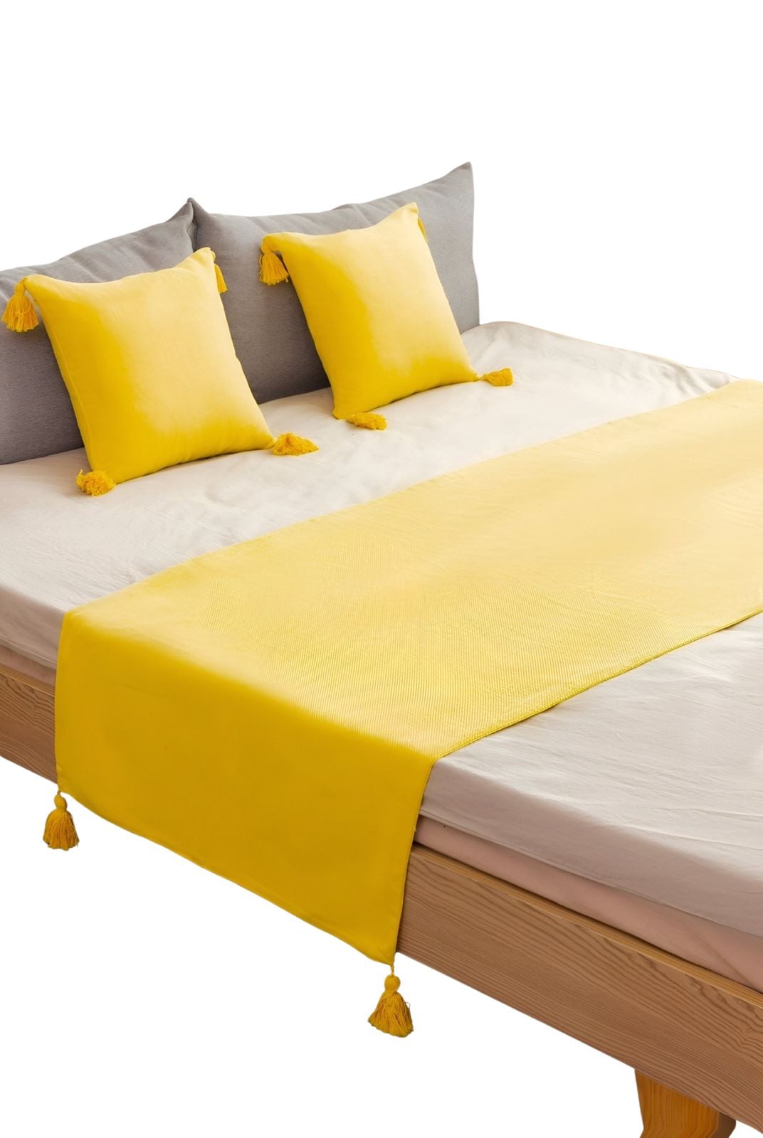 PIECERA DE CAMA DECORATIVA MODELO LINO AMARILLO - 2
