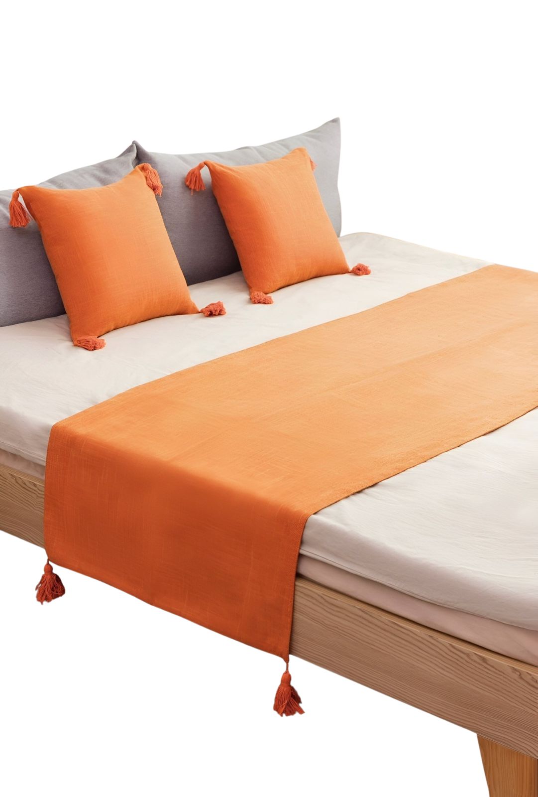 JUEGO DE PIECERA DE CAMA CON 2 FUNDAS MODELO LINO NARANJA - 2