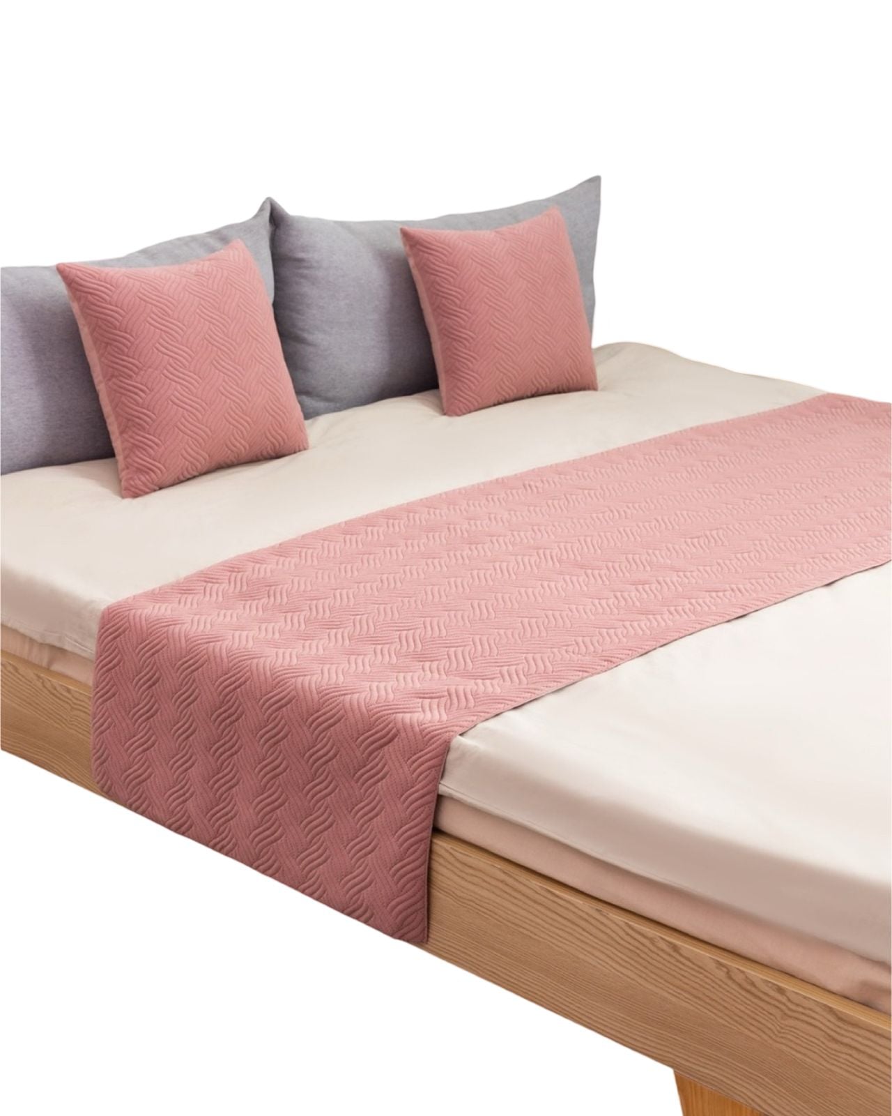 JUEGO DE PIECERA DE CAMA CON 2 FUNDAS MODELO PLUSH ROSADO - 2