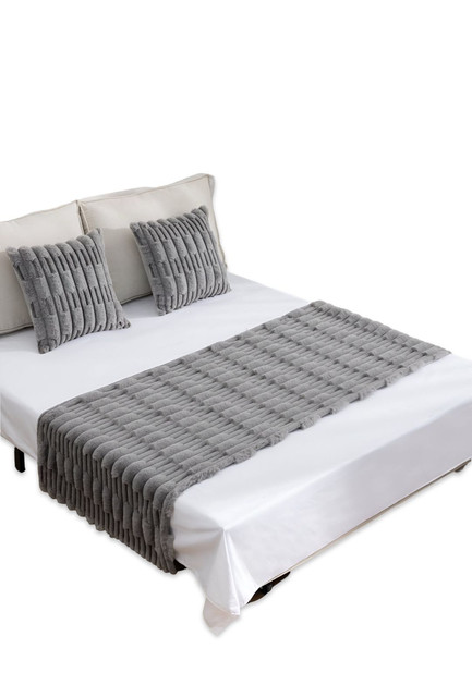 JUEGO DE PIECERA DE CAMA CON 2 FUNDAS MODELO BAMBÚ GRIS - 3