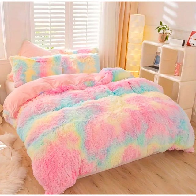 COBERTOR PELUDO CHIPORRO MULTICOLOR PLAZA Y MEDIA + 1 FUNDA DE ALMOHADA - 1