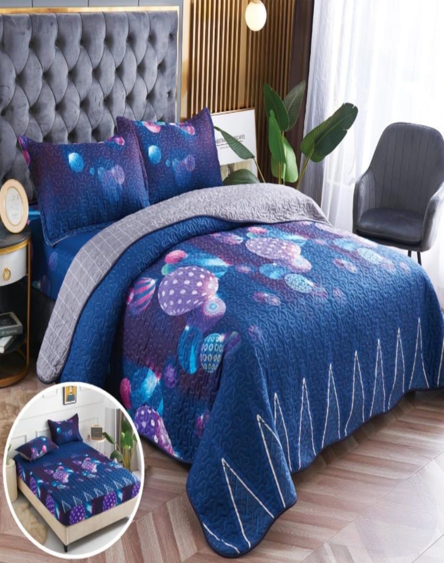 CUBRECAMA QUILT 5 PIEZAS CON JUEGO DE SÁBANAS - 3