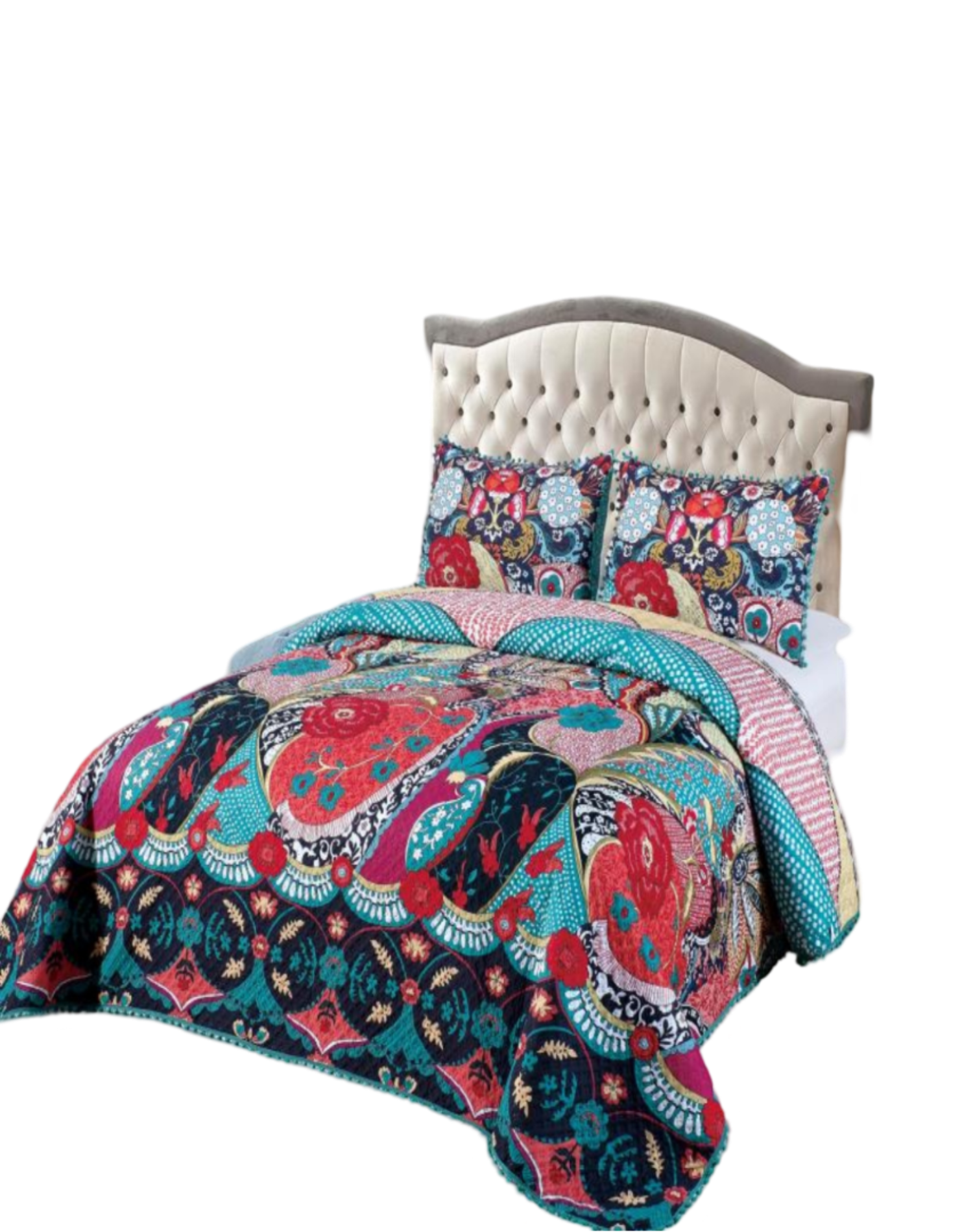CUBRECAMA LIGERO DE VERANO CON POMPONES - ELEGANTES 2P - 1