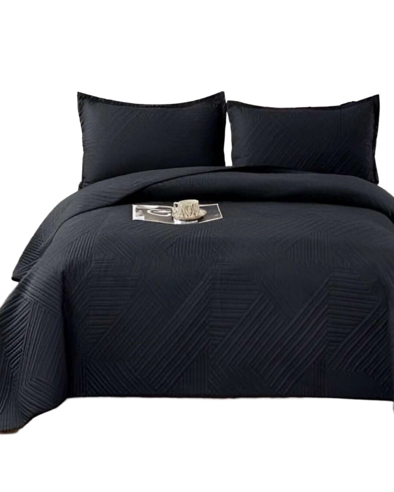 COBERTOR DE LUJO QUILT VERANO PLAZA Y MEDIA NEGRO - 2