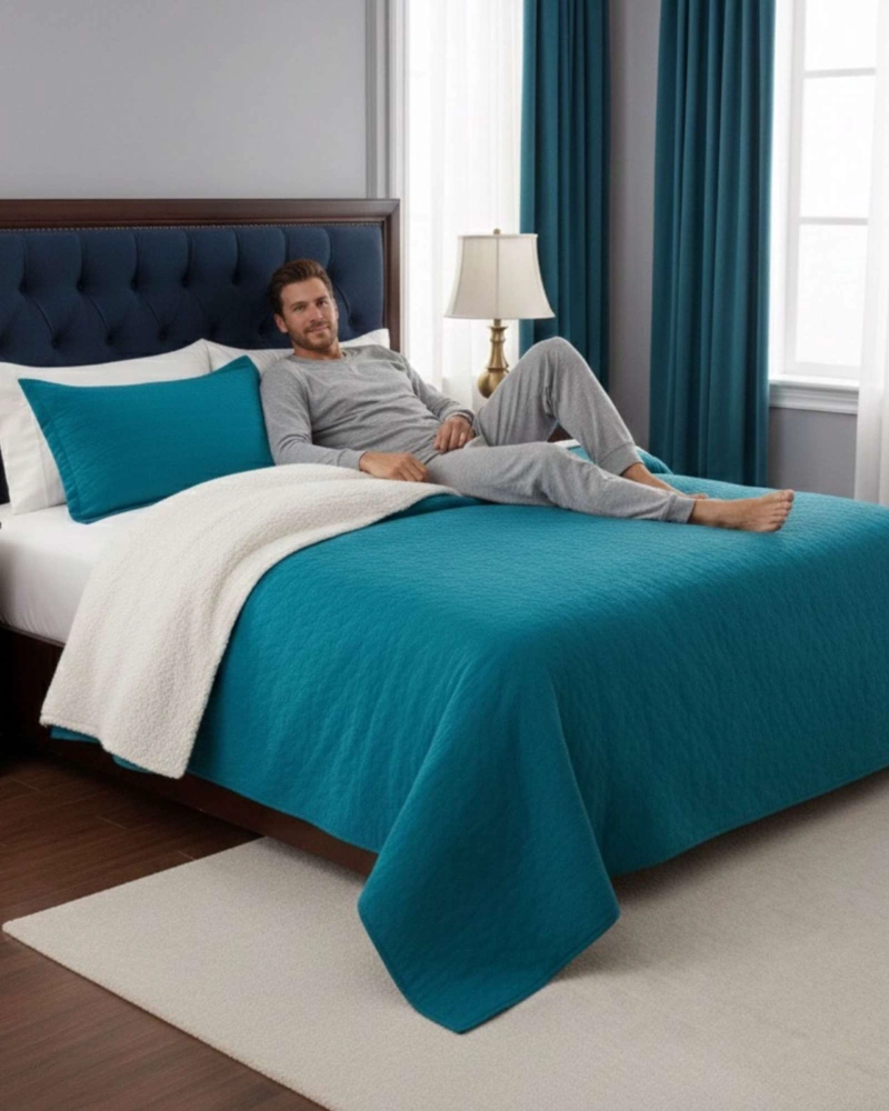 COBERTOR COLCHA QUILT SHERPA KING MEDIDA 250X270 CM - 2