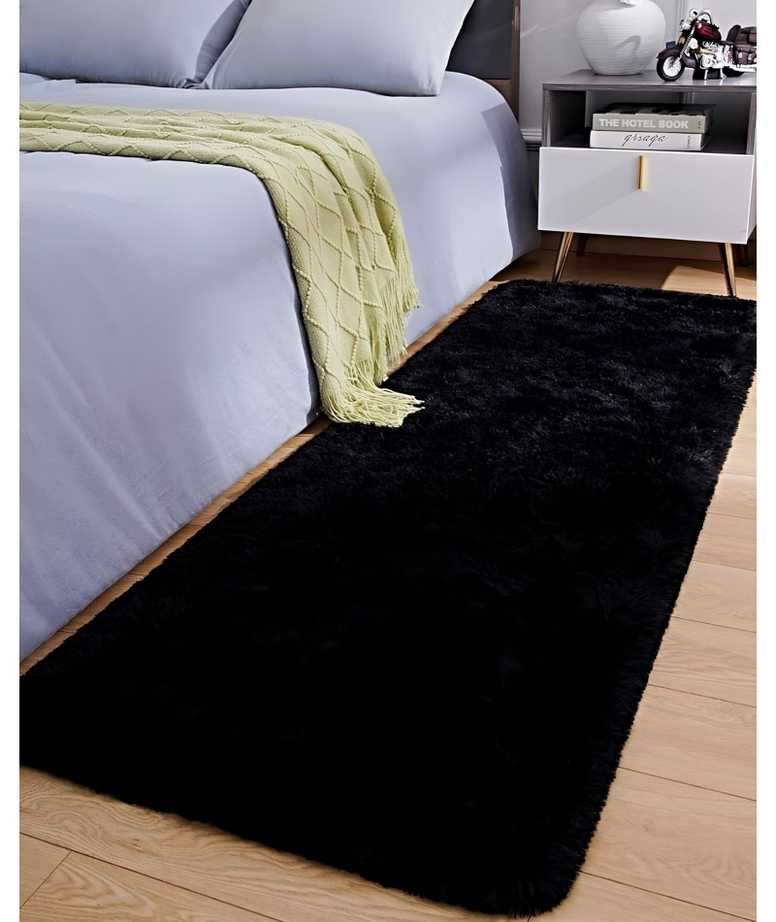 JUEGO POR 2 ALFOMBRA PASILLERA PELUDA LIVIANA 70X150 ULTRA SUAVE NEGRO - 1