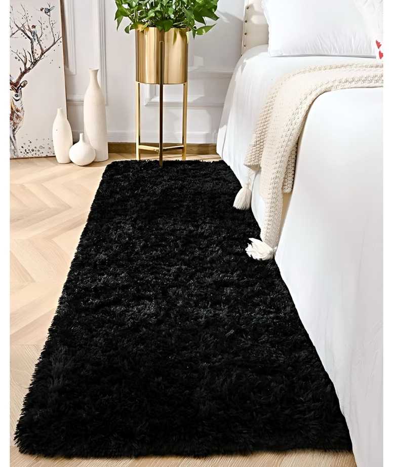 JUEGO POR 2 ALFOMBRA PASILLERA PELUDA LIVIANA 70X150 ULTRA SUAVE NEGRO - 5