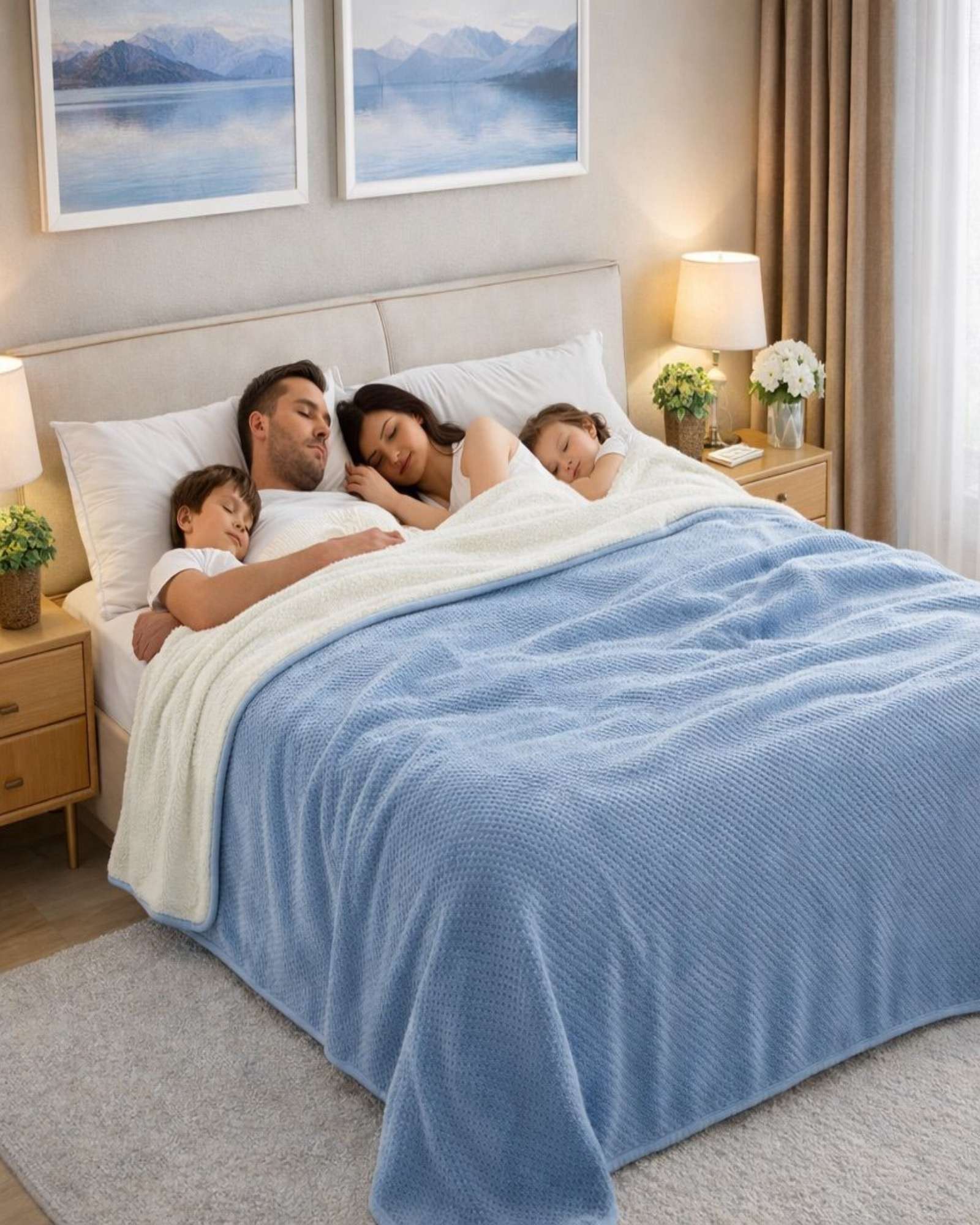 FRAZADA CON CHIPORRO ELEGANTE 2 PLAZA 200X230CM CELESTE - 1