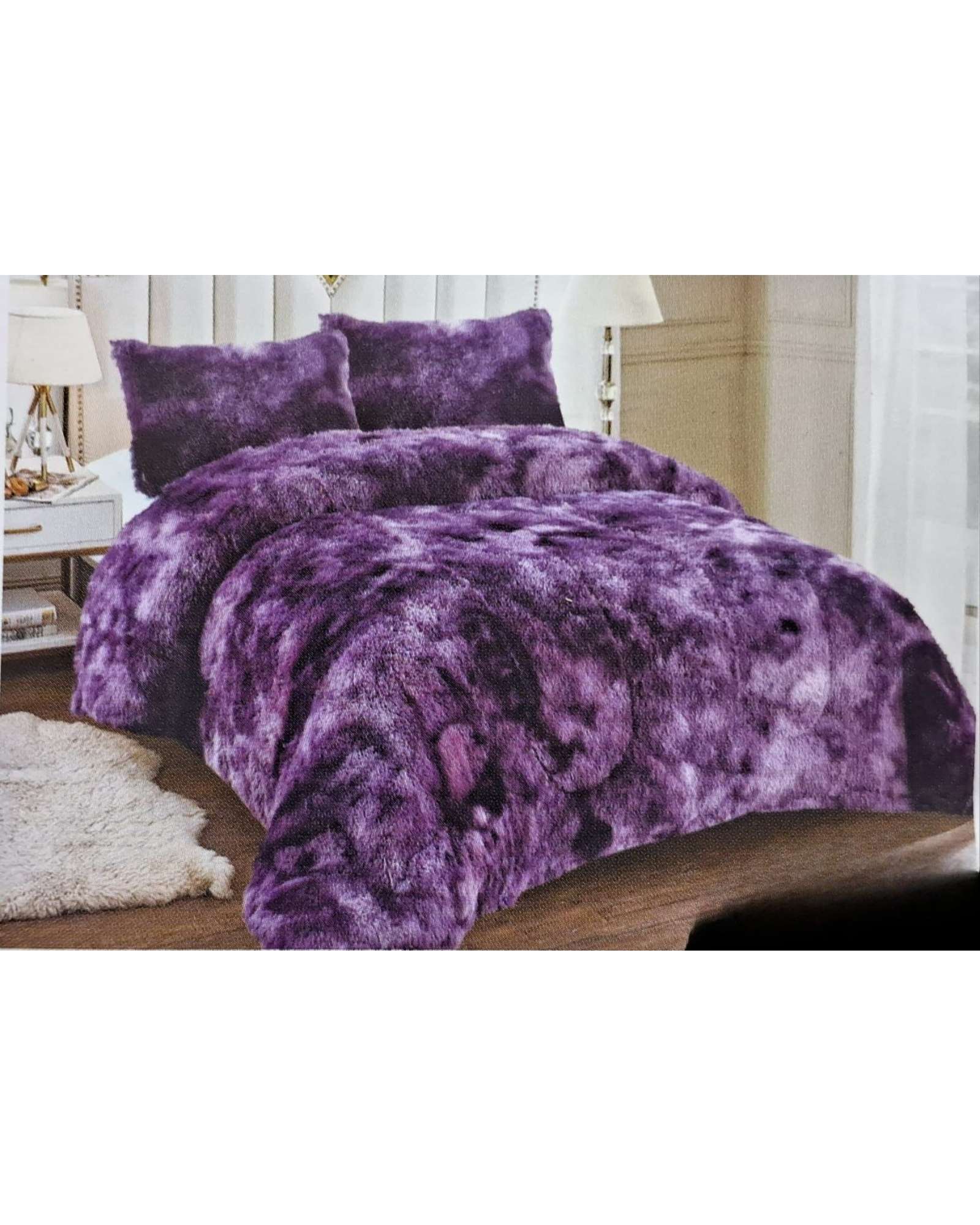 CUBRECAMA PELUDO 2 PLAZAS MORADO JASPEADO - 4