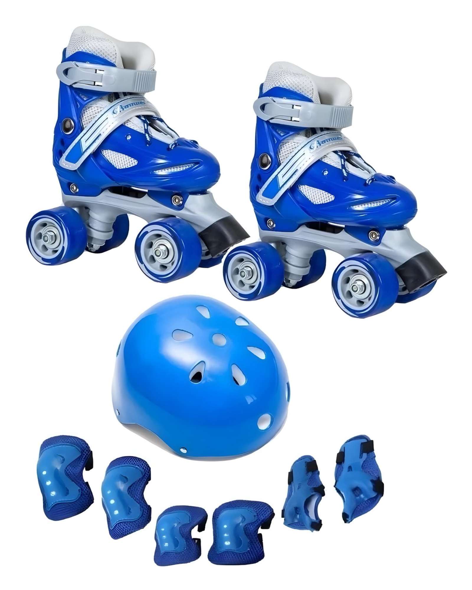 PATINES AJUSTABLES MAS KIT CON CASCO 4 RUEDAS NIÑO AZUL TALLA S 31-34 - 1