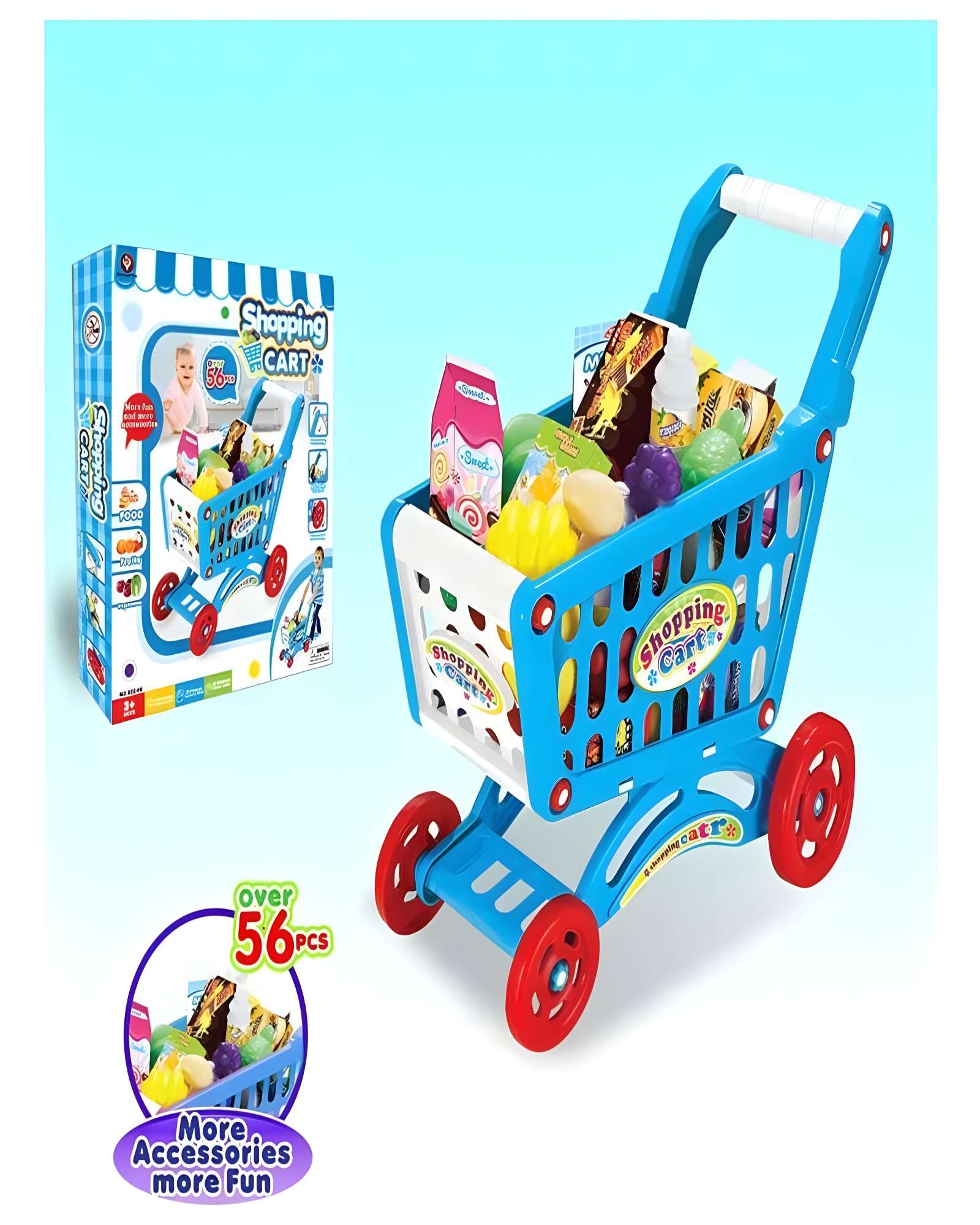 JUGUETE CARRITO DE COMPRAS 56 PZAS AZUL - 4
