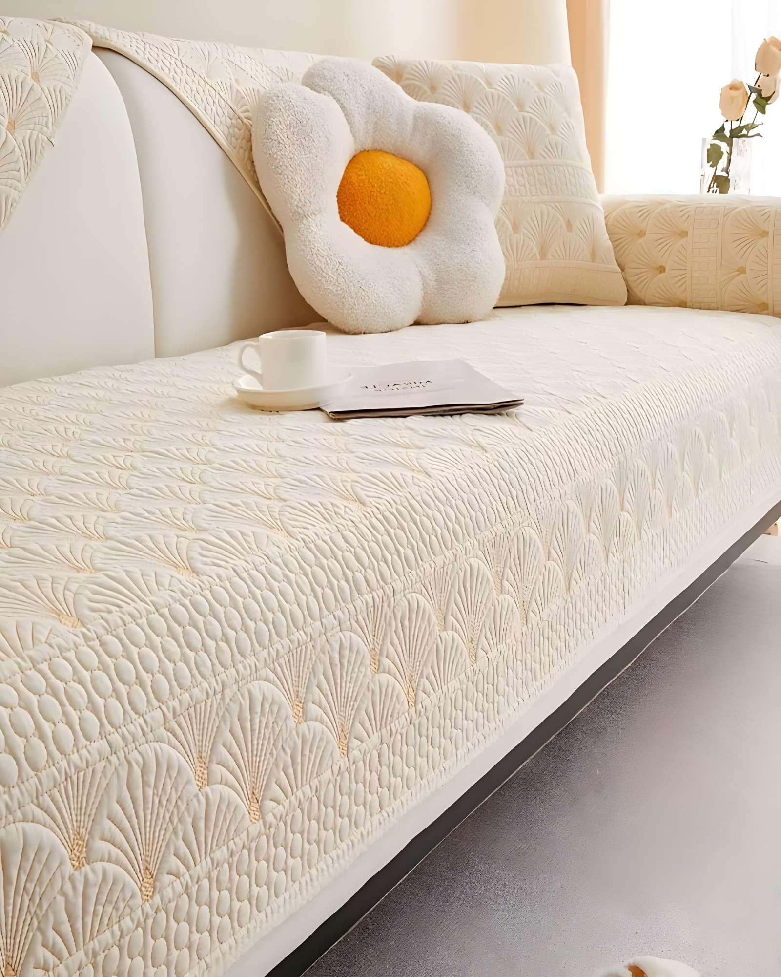 FUNDAS MAT PARA SOFA CON DISEÑO SIN COJINES BLANCO - 4