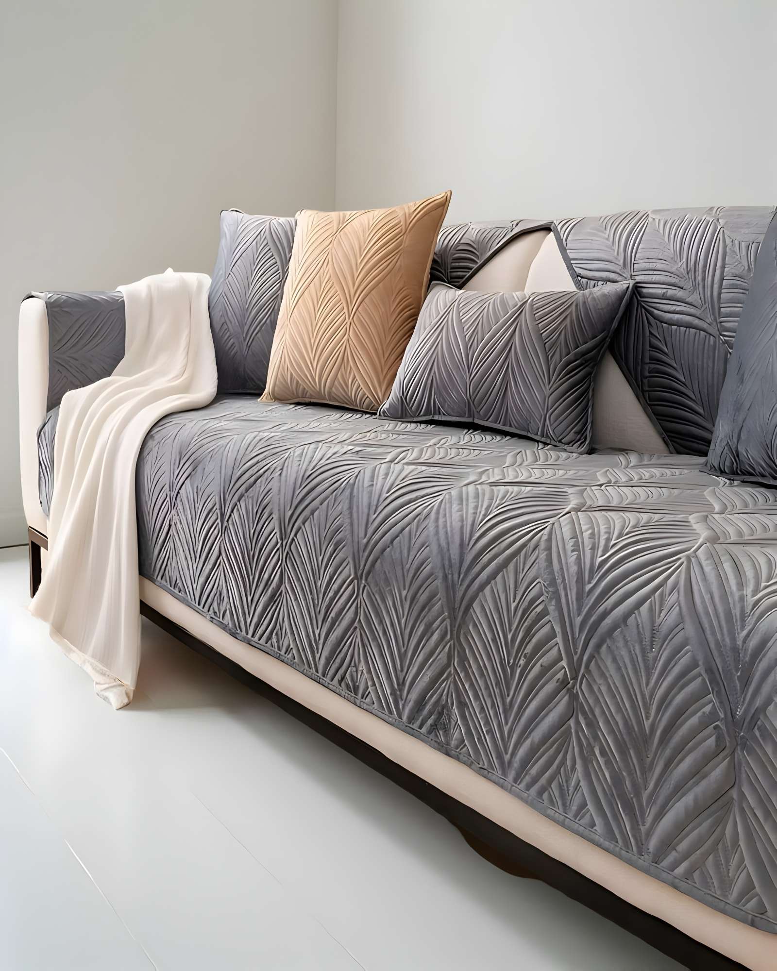 FUNDAS MAT PARA SOFA CON DISEÑO SIN COJINES GRIS - 3