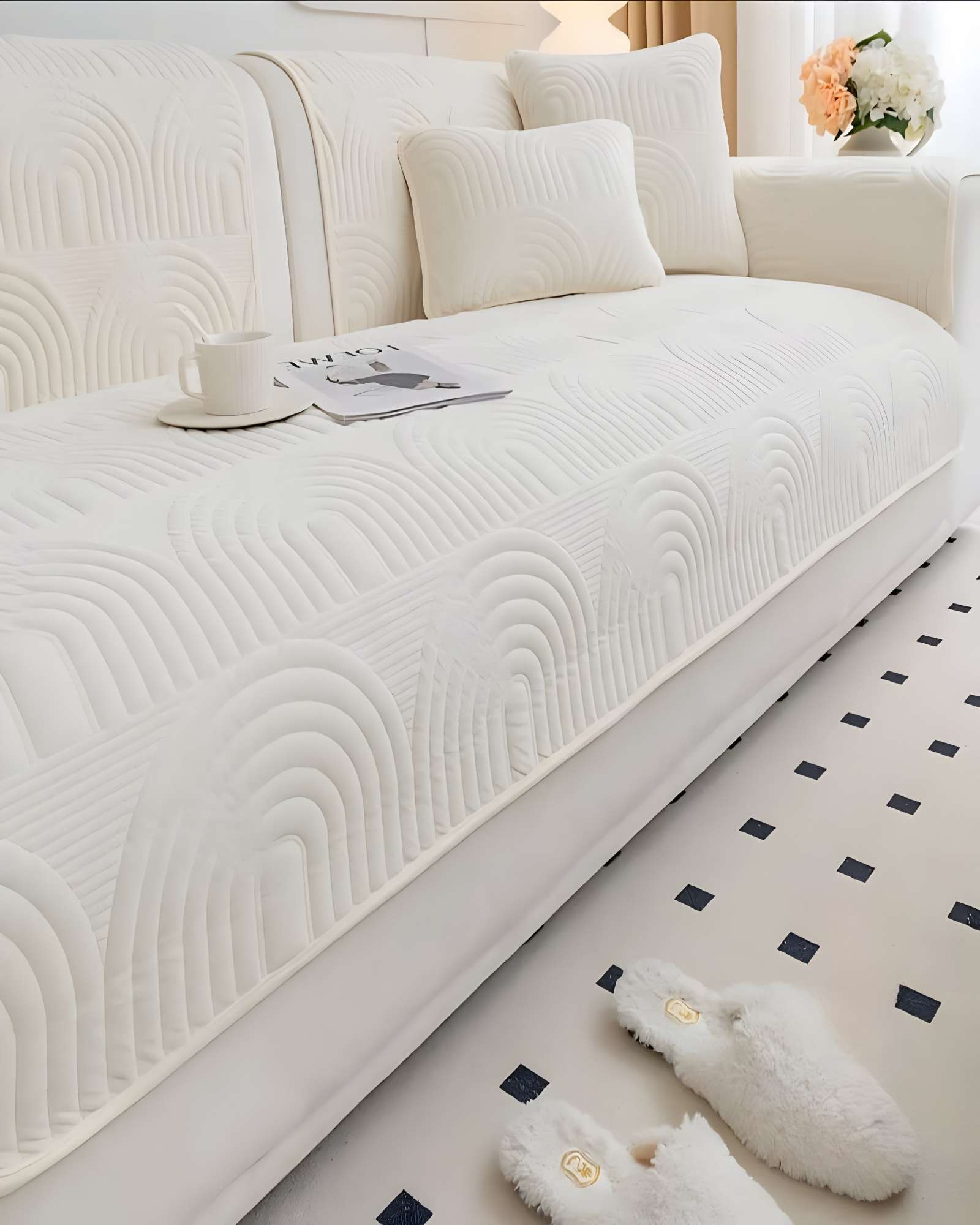 FUNDAS MAT PARA SOFA CON DISEÑO SIN COJINES BLANCO - 4