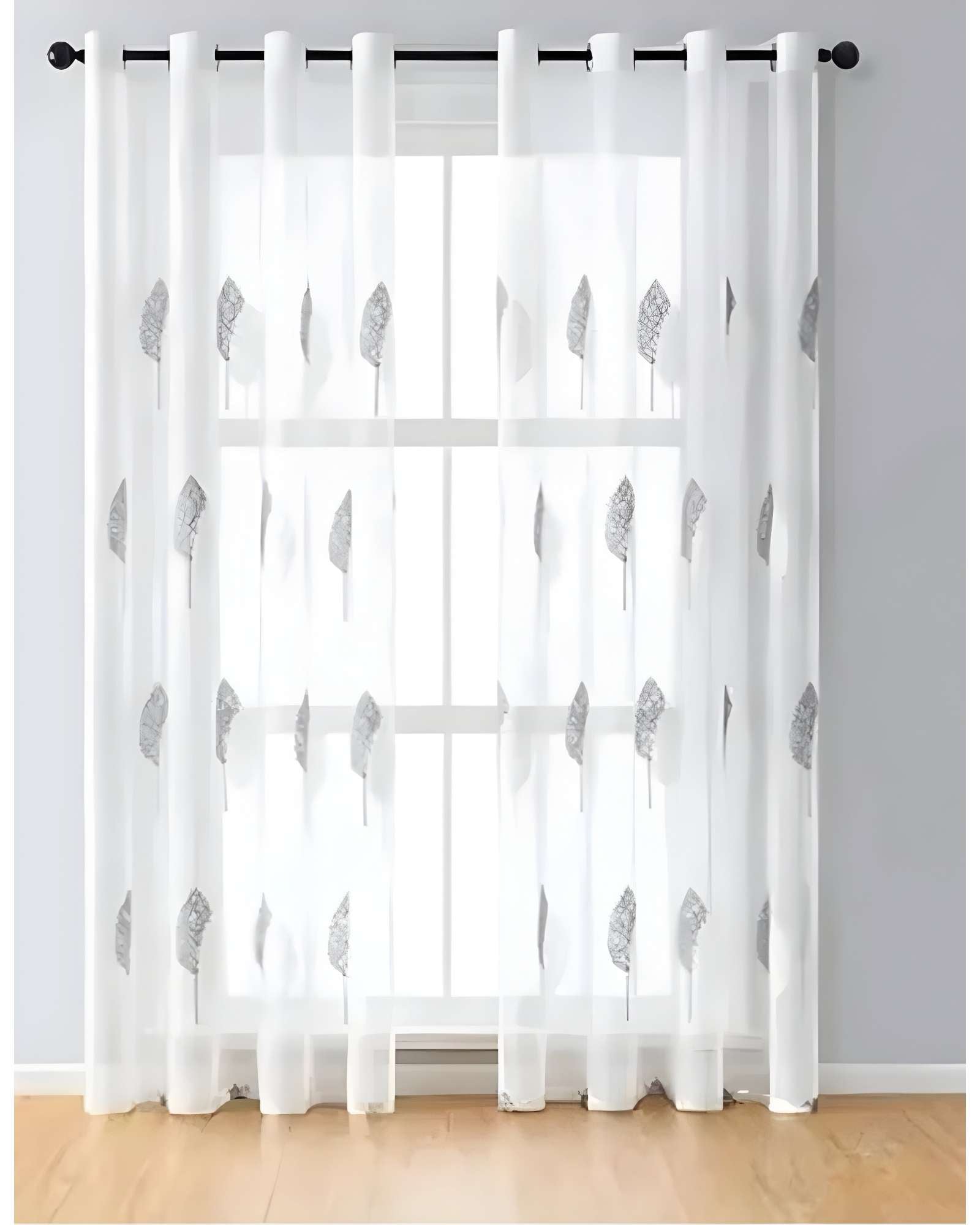 JUEGO DE VISILLOS HOJAS GRIS 140X230 CM 2 PAÑOS - 1