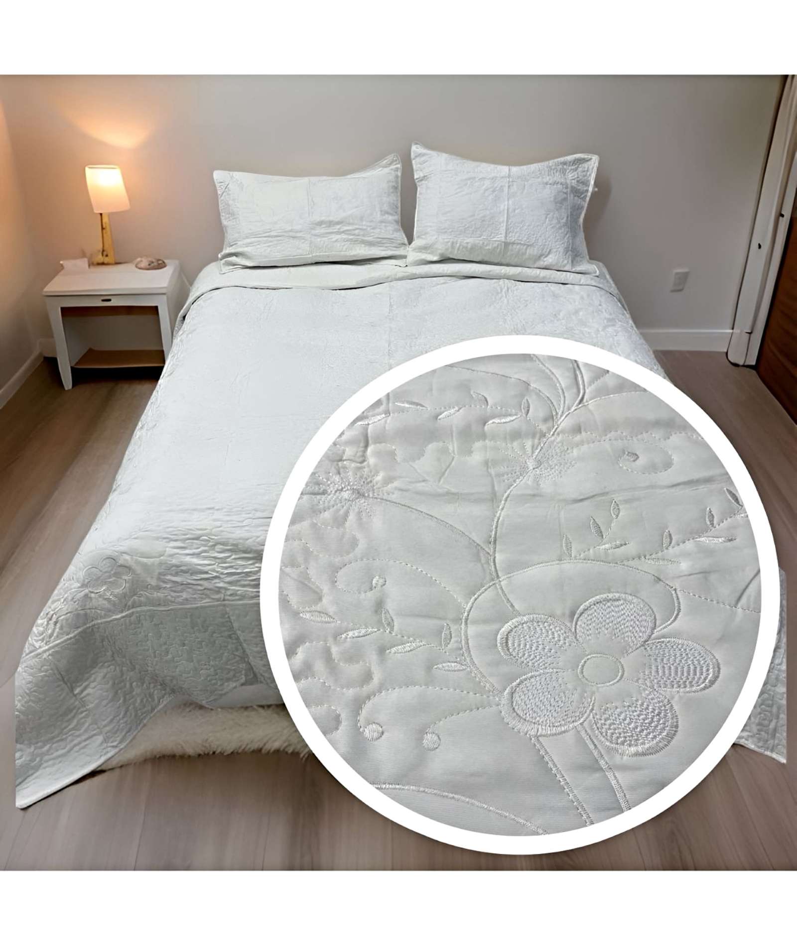 CUBRECAMA QUILT DE VERANO PLAZA Y MEDIA BORDADO - 3