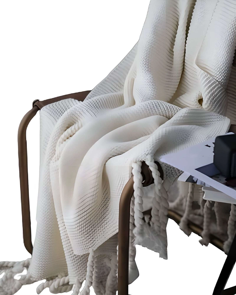 MANTA CHENILLE CON FLECOS DE SOGA DECORATIVA PARA CAMA O SOFA - 1
