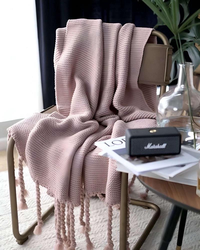 MANTA CHENILLE CON FLECOS DE SOGA DECORATIVA PARA CAMA O SOFA - 3