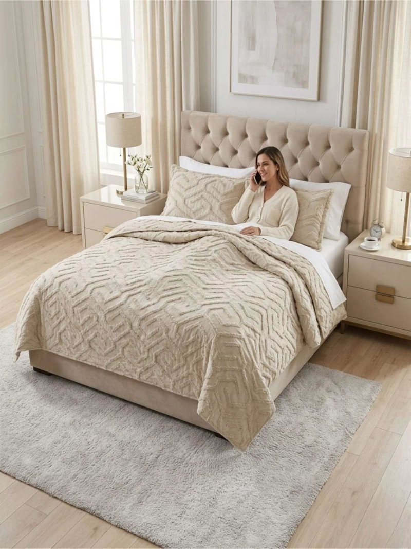 QUILT DE VERANO TUFTING LIVIANO DISEÑO GEOME TRICO KING / SUPER KING - 6