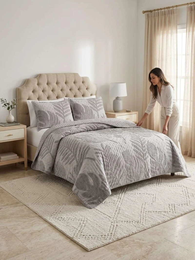 QUILT DE VERANO TUFTING LIVIANO DISEÑO GEOME TRICO 2 PLAZAS SERIE 3 - 4