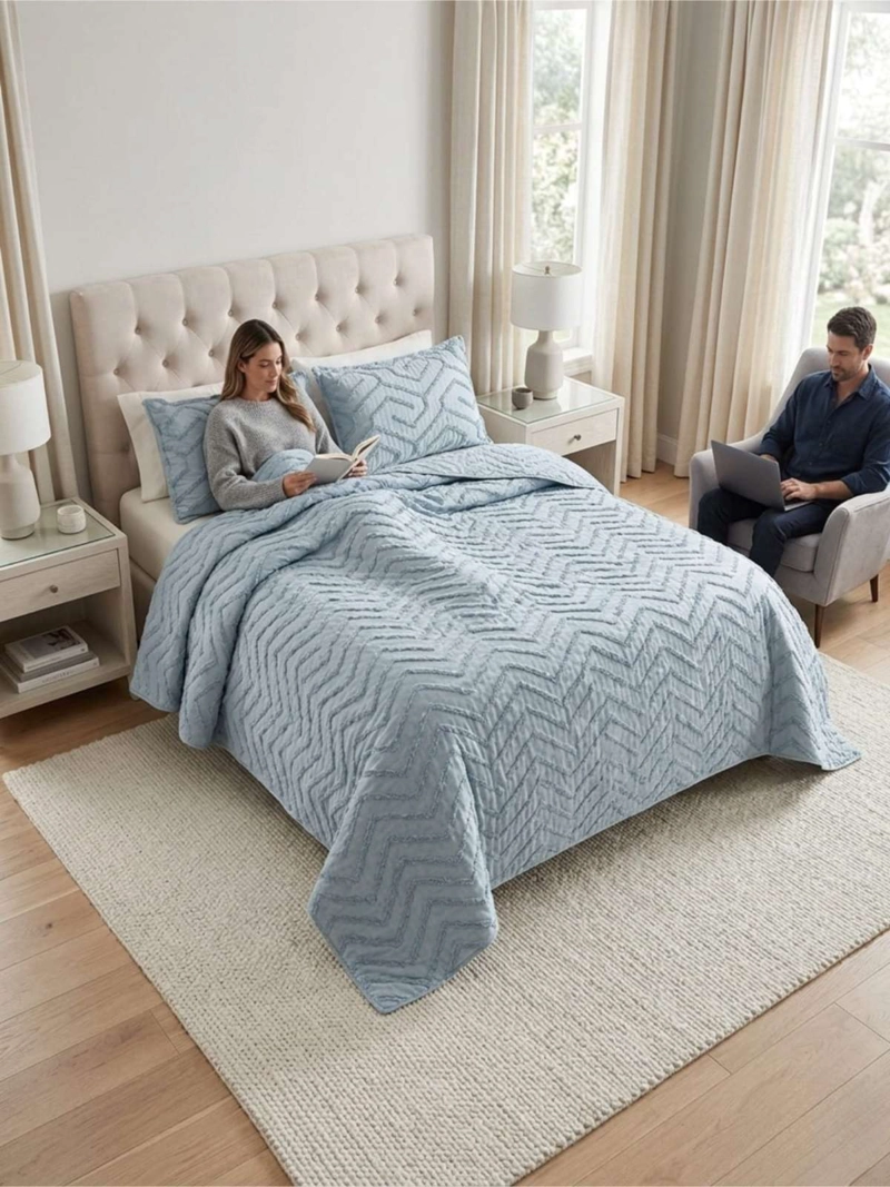 QUILT DE VERANO TUFTING LIVIANO DISEÑO GEOME TRICO KING / SUPER KING - 1
