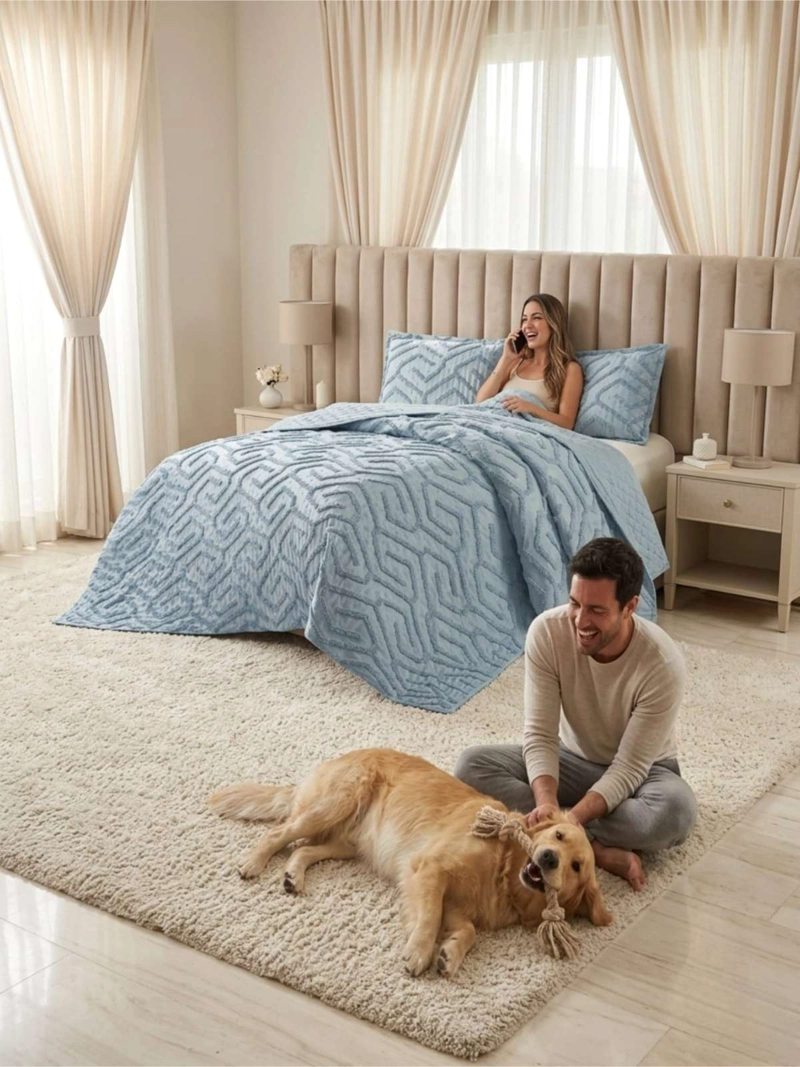 QUILT DE VERANO TUFTING LIVIANO DISEÑO GEOME TRICO KING / SUPER KING - 4