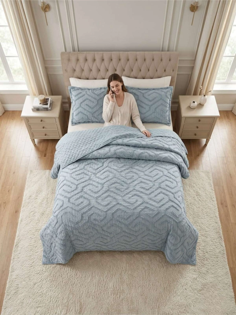 QUILT DE VERANO TUFTING LIVIANO DISEÑO GEOME TRICO KING / SUPER KING - 5