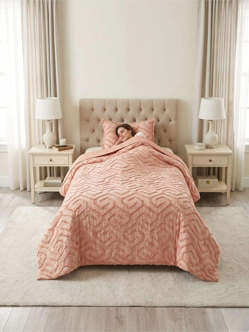 QUILT DE VERANO TUFTING LIVIANO DISEÑO GEOME TRICO 1,5 PLAZA - 1