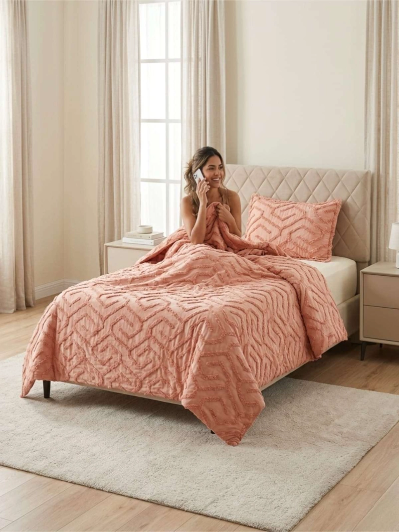 QUILT DE VERANO TUFTING LIVIANO DISEÑO GEOME TRICO 1,5 PLAZA - 2