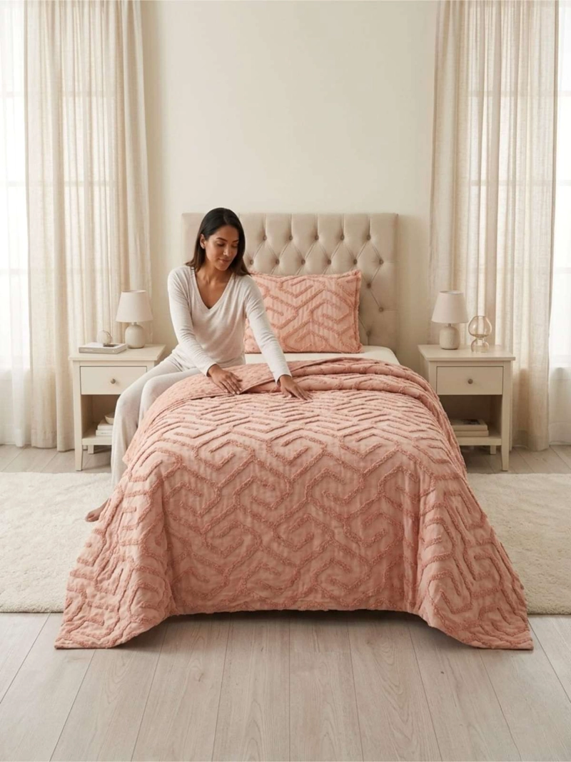 QUILT DE VERANO TUFTING LIVIANO DISEÑO GEOME TRICO 1,5 PLAZA - 5